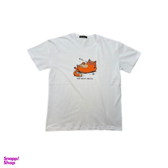 تیشرا زنانه مدل گربه تنبل کد Solo28 رنگ سفید