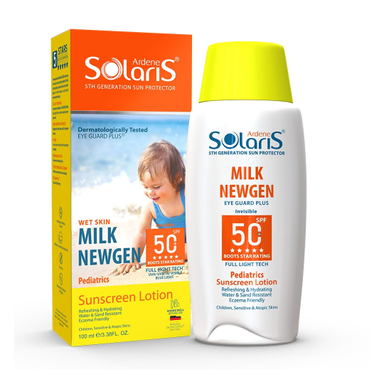 ضد آفتاب واتر ژل کودکان آردن سولاریس مدل Milk Newgen SPF 50 بی رنگ حجم 100 میلی لیتر