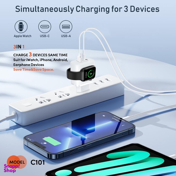 شارژر دیواری موبایل و ساعت 23 وات کربی مدل C101 3in1