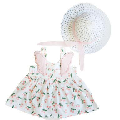 پیراهن دخترانه بالدار به همراه کلاه طرح گیلاس کد 10147