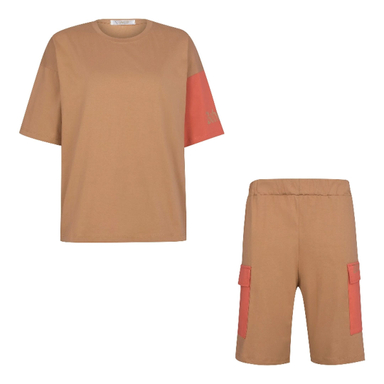 ست تیشرت و شلوارک زنانه لوینت کد 6341 رنگ کرم گلبهی