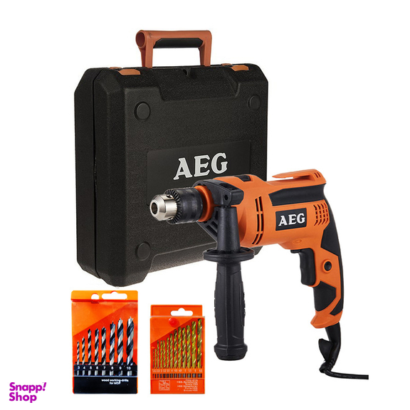 دریل چکشی ۱۳ میلی متری ۶۳۰ وات آ ا گ مدل SBE 630R به همراه ست مته چوب و آهن