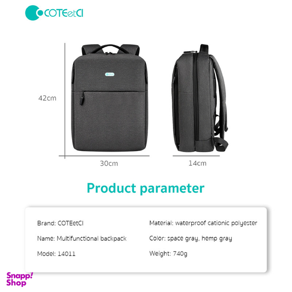 کوله پشتی لپ تاپ کوتتسی مدل NoteBook Multi-Functional Backpack Hemp 14011-HG مناسب برای لپ تاپ 16 اینچی