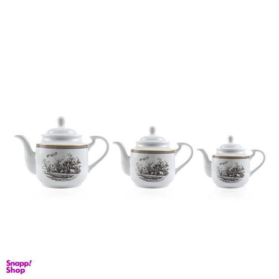 قوری چینی زرین ایران مدل استوانه ویلیج درجه عالی مجموعه سه عددی