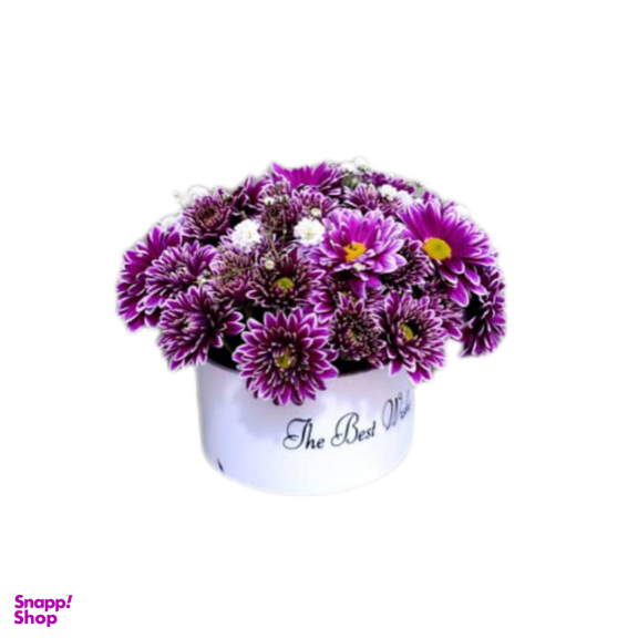 باکس گل طبیعی داوودی رنگی نارگل کد 040