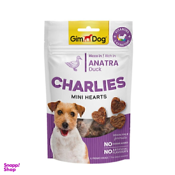 تشویقی سگ جیم داگ مدل Charlies Mini Hearts طعم اردک وزن 70 گرم