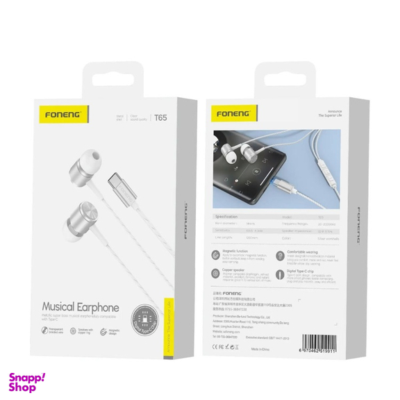 هندزفری باسیم فوننگ مدل Type-C T65 طول 1.2 متر