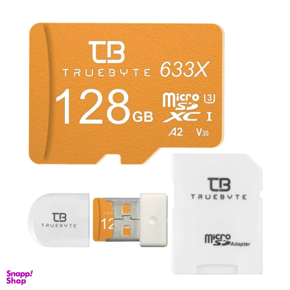 کارت حافظه MicroSDXC تروبایت مدل A2-V30-633X کلاس 10 استاندارد UHS-I U3 سرعت 95MBps ظرفیت 128 گیگابایت به همراه کارت خوان