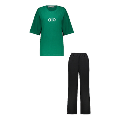 ست تیشرت و شلوار زنانه لوینت مدل alo کد 6404 رنگ سبز