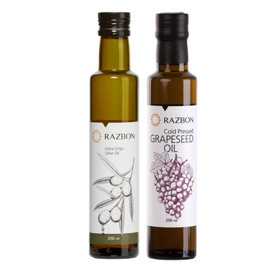 روغن زیتون فرابکر رزبن و روغن هسته انگور رزبن حجم 250 میلی لیتر بسته 2 عددی