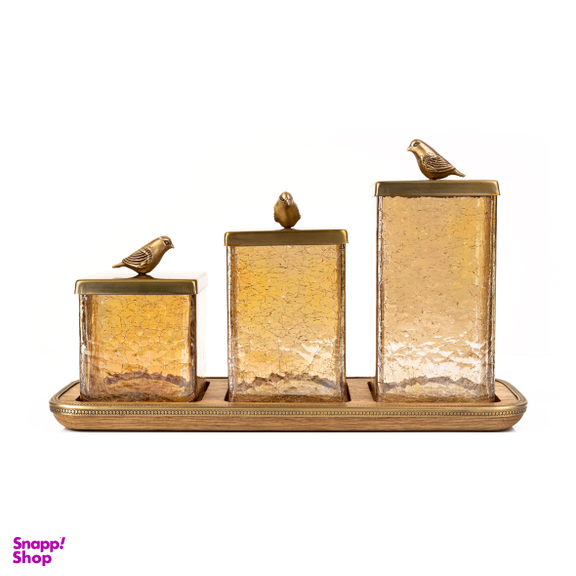 بانکه گلد کیش مدل گلدن برد کد GK829417 ۳ عددی درب دار به همراه سینی