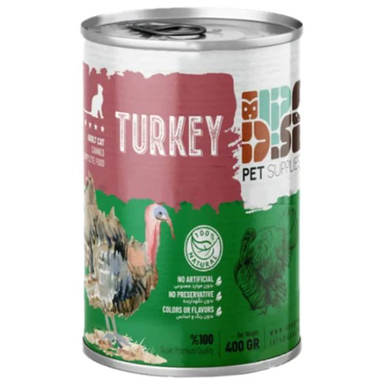 کنسرو نچرال گربه بالغ دی پی اس طعم گوشت بوقلمون وزن 400 گرم