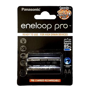 باتری قلمی پاناسونیک مدل AA Eneloop Pro ظرفیت ۲۵۰۰ میلی‌ آمپر ساعت بسته 2 عددی