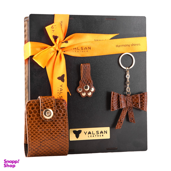 ست هدیه زنانه چرم یلسان مدل مانا کد ARS-HSG-MRV-105-asl رنگ عسلی