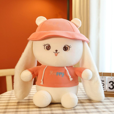 عروسک طرح خرگوش کلاهدار مدل گوش دراز کد JI110 ارتفاع 22 سانتی متر