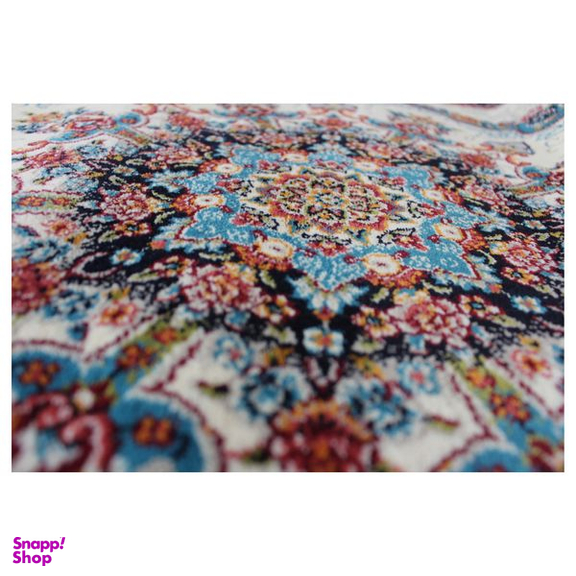 فرش ماشینی مدل بیضی طرح نیلا زمینه کرم