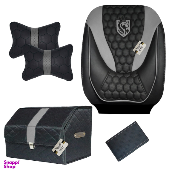 روکش صندلی چرم خودرو مدل ENZOE12A به همراه پشت گردنی و باکس و دور فرمان مناسب برای پژو 206