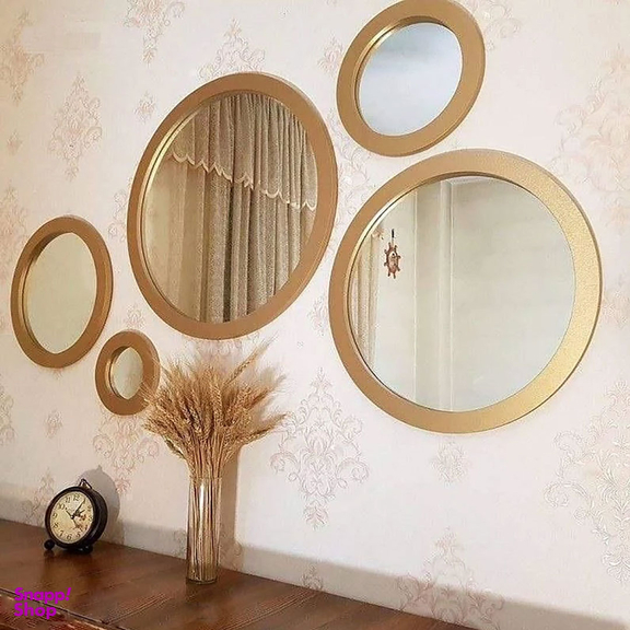 آینه دکوراتیو مدل گرد طلایی کد 02 مجموعه 5 عددی
