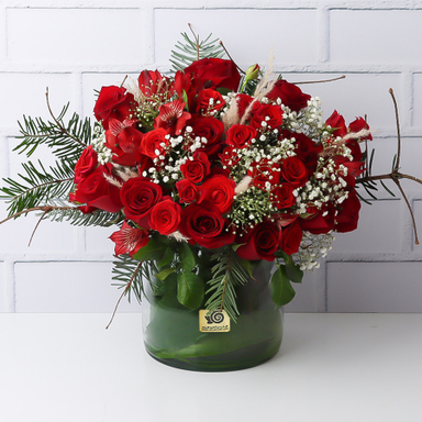 گلدان گل طبیعی گل بازار مدل رز قرمز رادش