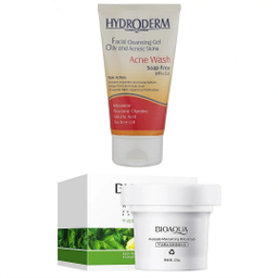 اسکراب صورت بایوآکوا مدل آووکادو به همراه ژل شستشو صورت هیدردرم مدل Acne مجموعه 2 عددی