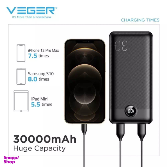 پاوربانک 20 وات وگر مدل W3008PD ظرفیت 30000 میلی آمپر