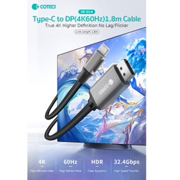 کابل تبدیل Type-C به DisplayPort کوتتسی مدل OF-014 طول 1.8 متر
