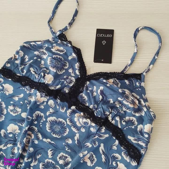 لباس خواب زنانه اسمارا مدل ویسکوز گلدار کد 378 رنگ آبی نیلی