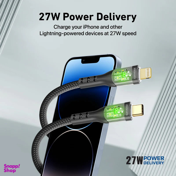 کابل USB-C به لایتنینگ پرومیت مدل TRANSLINE-CI.BLACK طول 1.2 متر