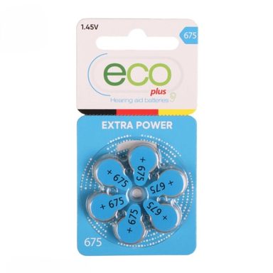 باتری سمعک اکو پلاس کد ECO PLUS a675 بسته 6 عددی
