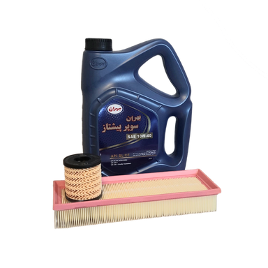پک تعویض روغن ۲۰۶ شامل روغن موتور سوپر پیشتاز ۱۰_۴۰ و فیلتر هوا و روغن مبین صنعت