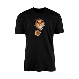 تیشرت آستین کوتاه زنانه مدل TZ8 طرح گربه رنگ مشکی