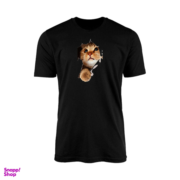 تیشرت آستین کوتاه زنانه مدل TZ8 طرح گربه رنگ مشکی