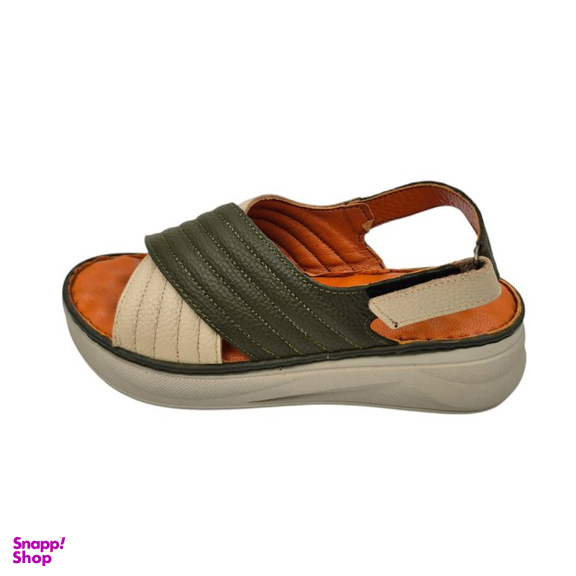 صندل طبی زنانه چرم ریباری مدل R70 رنگ سبز شیری