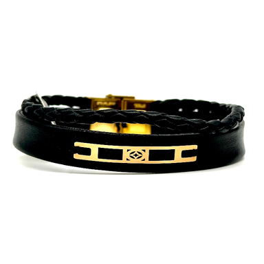 دستبند چرم و پلاک طلا 18 عیار مردانه کد ch65