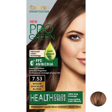 کیت رنگ مو کلینیک کیندی مدل Pro Green شماره 7.53 رنگ بلوند شکلاتی متوسط