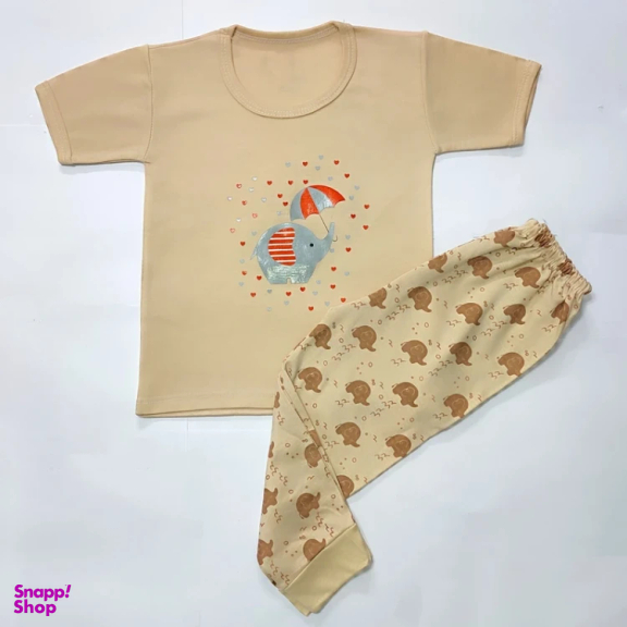 ست تیشرت و شلوار دخترانه مدل فیل کد 4068 رنگ کرم