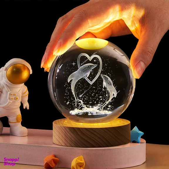 چراغ خواب طرح گوی کریستالی 3 بعدی مدل دلفین و قلب