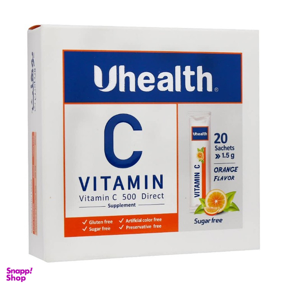 ساشه ویتامین C 500 میلی گرم یوهلث فارمد سلامت سینا بسته 20 عددی