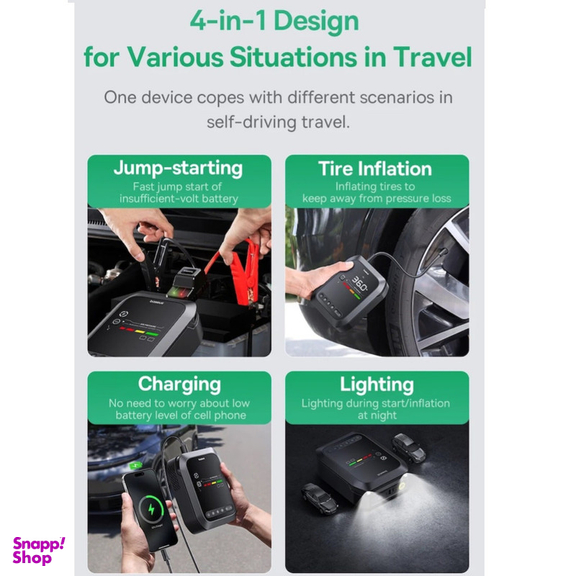 جامپ استارتر خودرو باسئوس مدل Super Energy 4-in-1 Car Jump Starter 1200A