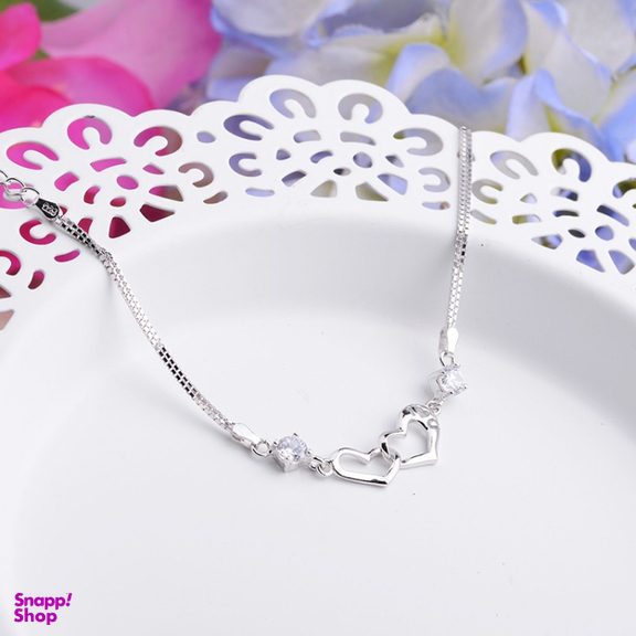 دستبند نقره زنانه مدل دو قلب در هم کد N2160