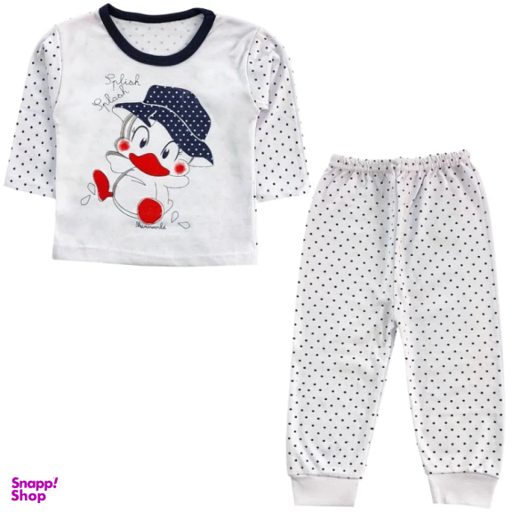 ست تیشرت آستین بلند و شلوار راحتی نوزادی مدل اردک کد 4117 رنگ سفید