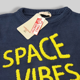 پلیور پسرانه کولزیون مدل برجسته Space Vibes رنگ سرمه ای