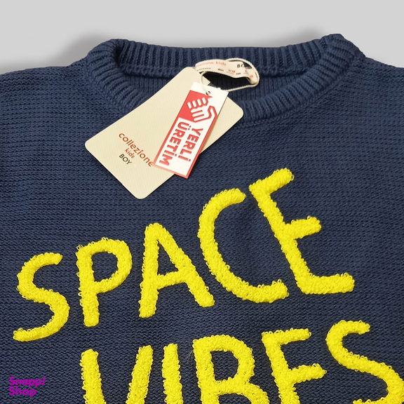 پلیور پسرانه کولزیون مدل برجسته Space Vibes رنگ سرمه ای