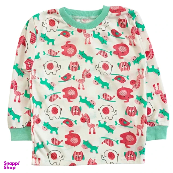 ست تیشرت آستین بلند و شلوار نوزادی مدل حیوانات کد 4145 رنگ سفید