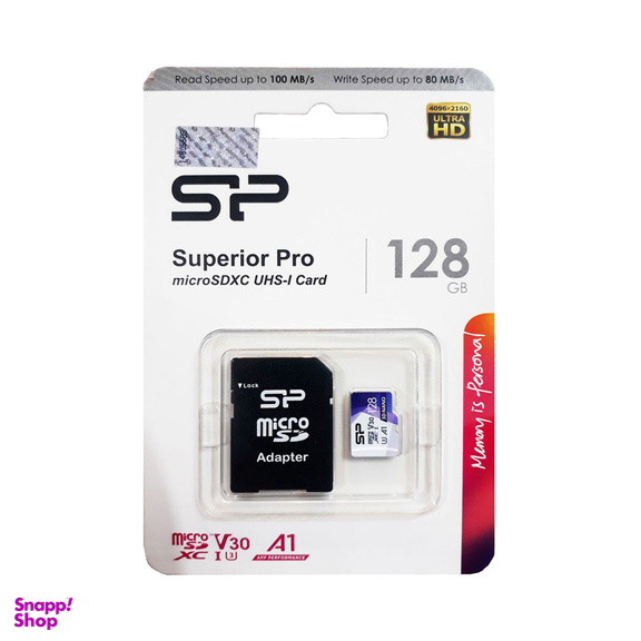 کارت حافظه microSDXC سیلیکون پاور مدل Superior Pro کلاس 10 استاندارد UHS-I U3 سرعت 100MBps ظرفیت 128 گیگابایت به همراه آداپتور SD