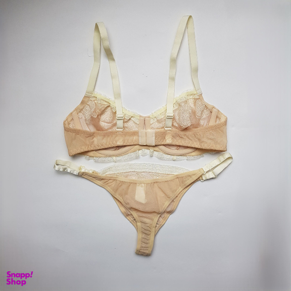 ست شورت و سوتین زنانه برتا مدل توری کد 2420C رنگ کرم
