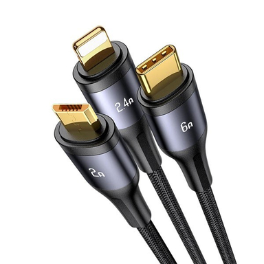 کابل شارژ 100 وات USB به Lightning/Type-C/MicroUSB مدل 3in1 طول 1.4 متر