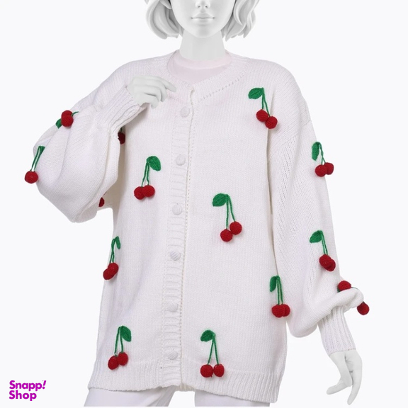 ژاکت زنانه گره استایل مدل cherry رنگ سفید