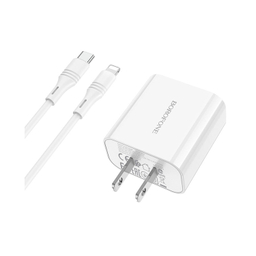 شارژر دیواری گوشی موبایل بروفون مدل BA57 به همراه کابل Type-C به Lightning