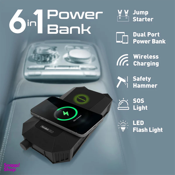 جامپ استارتر خودرو و پاوربانک پرومیت مدل HEXABOLT-20 ظرفیت 19200 میلی آمپر ساعت